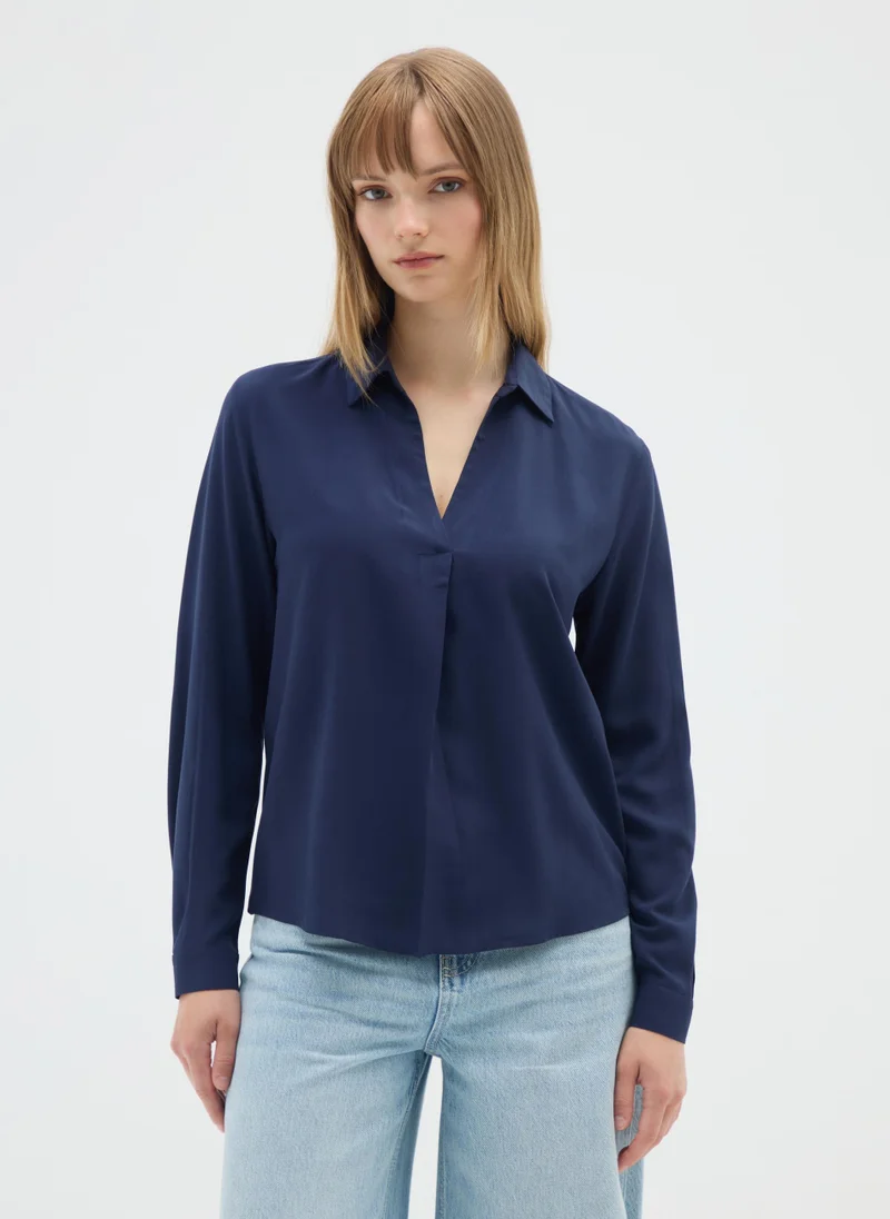 Ovs LONG SLEEVE BLUE VISCOSE SHIRT