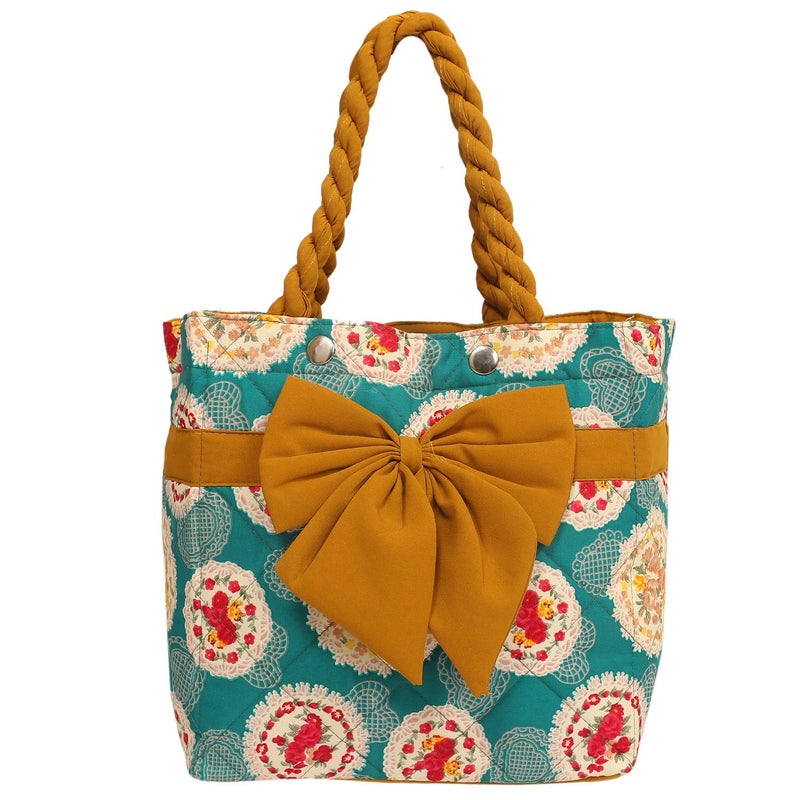 Kuber Industries Bow Design Satin Womens Handbag Green - Image 1