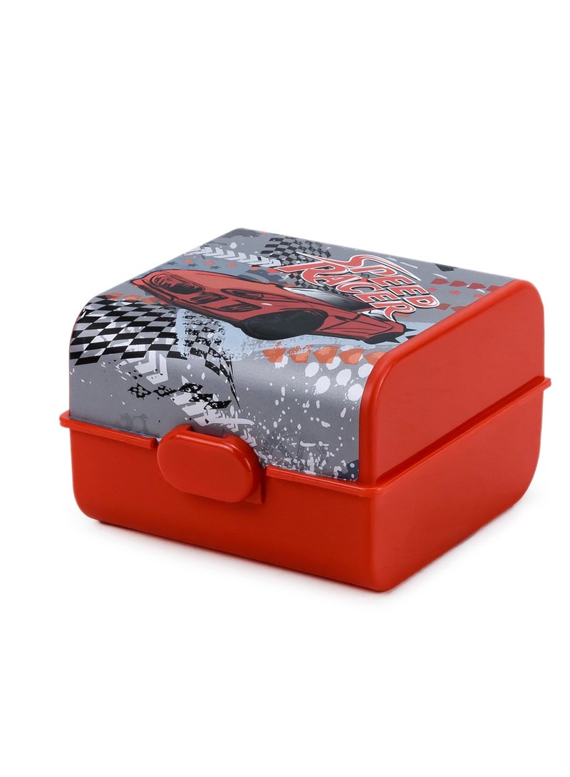 HEREVIN صندوق غداء هيرفين سبيد ريسر مطبوع باللون الأحمر للأطفال - حاوية تخزين طعام من بولي بروبيلين (PP) خالية من BPA مع غطاء قفل بالضغط - Image 3