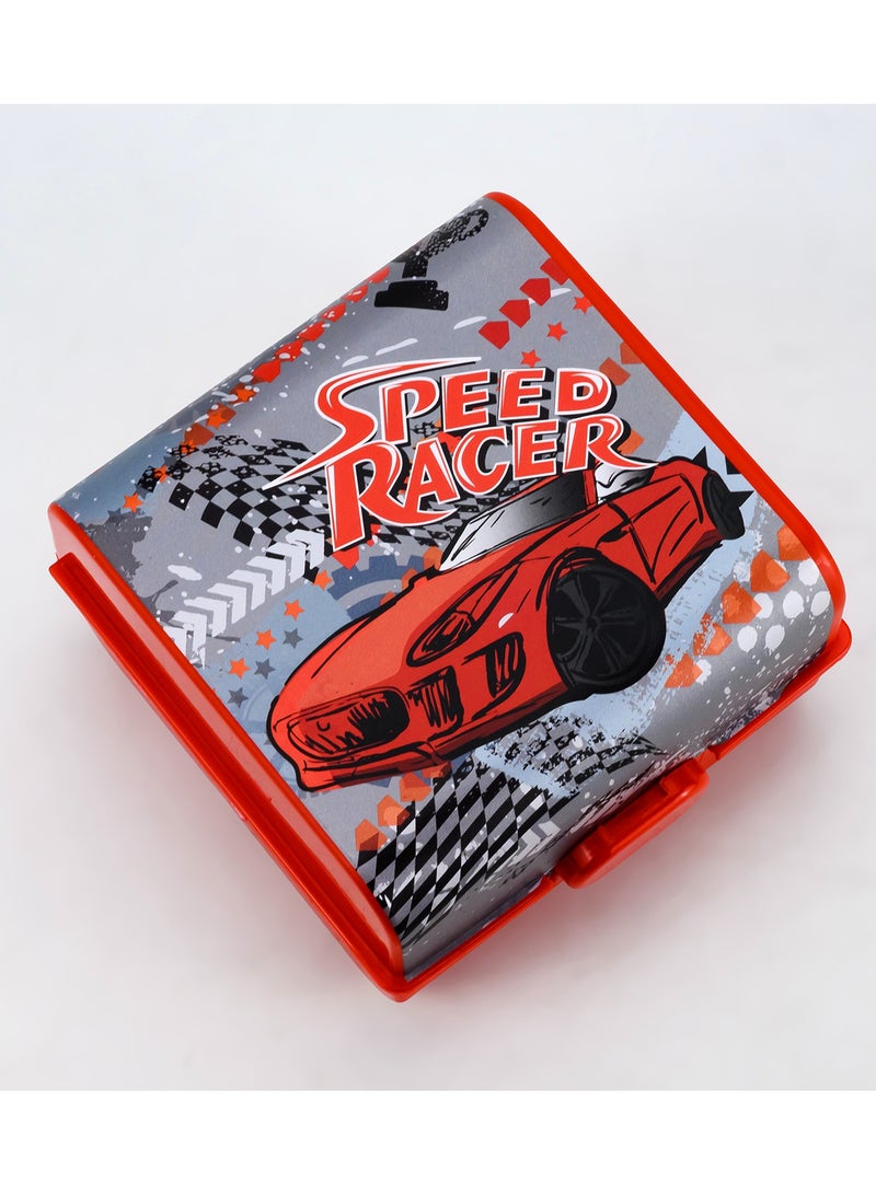 HEREVIN صندوق غداء هيرفين سبيد ريسر مطبوع باللون الأحمر للأطفال - حاوية تخزين طعام من بولي بروبيلين (PP) خالية من BPA مع غطاء قفل بالضغط - Image 5