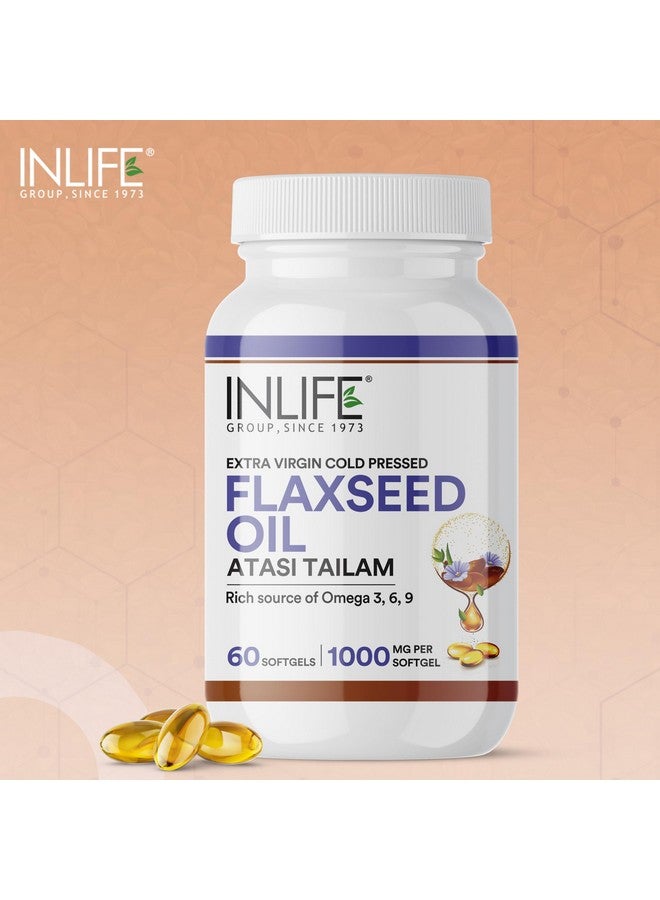 INLIFE Flaxseed Oil Capsules 1000mg | Omega 3 6 9 from Extra Virgin Cold Pressed Oil for Heart & Brain Health - 60 Softgels - Image 4