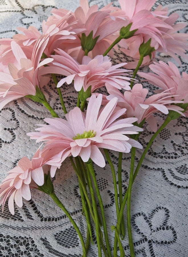 Mybbshower Pink Daisy for Home Decor Events DIY Crepe Paper Flower Bouquet Making Kit Complete Craft Materials for Floral Art 12 Qty - Image 3