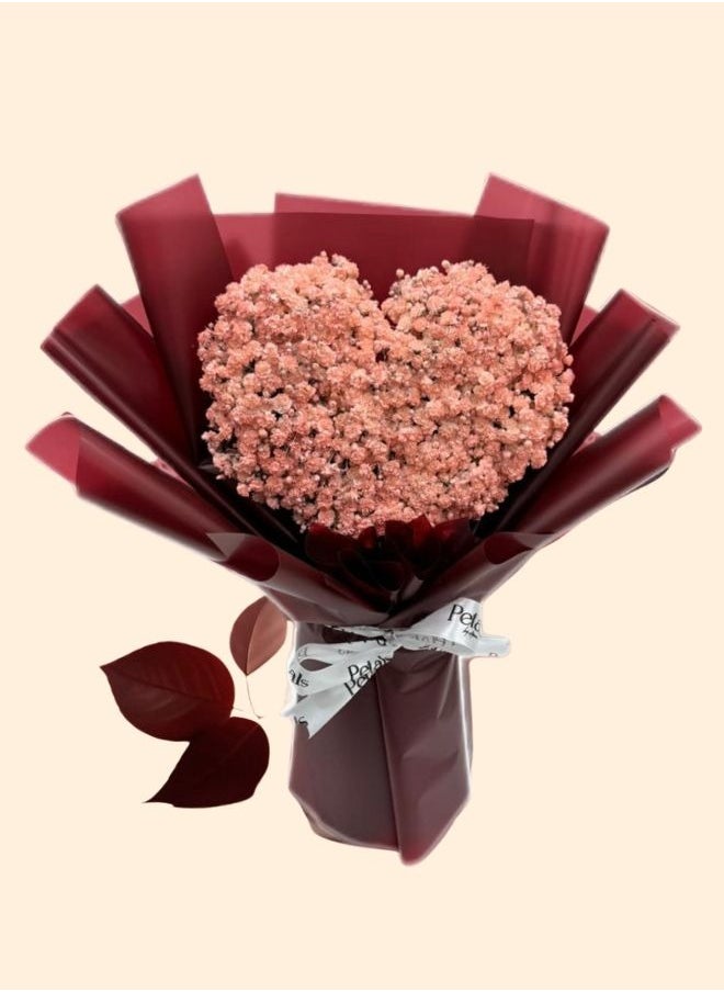 Petals by Aemi - Fresh Pink Heart Gypsophila Bouquet - Image 1