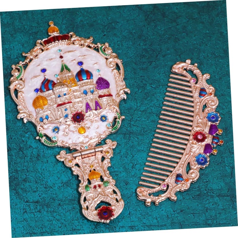 Vintage Foldable Makeup Mirror and Mini Comb Set Rose Gold Handheld Portable Vanity Mirror for Travel and Daily Use - Image 4