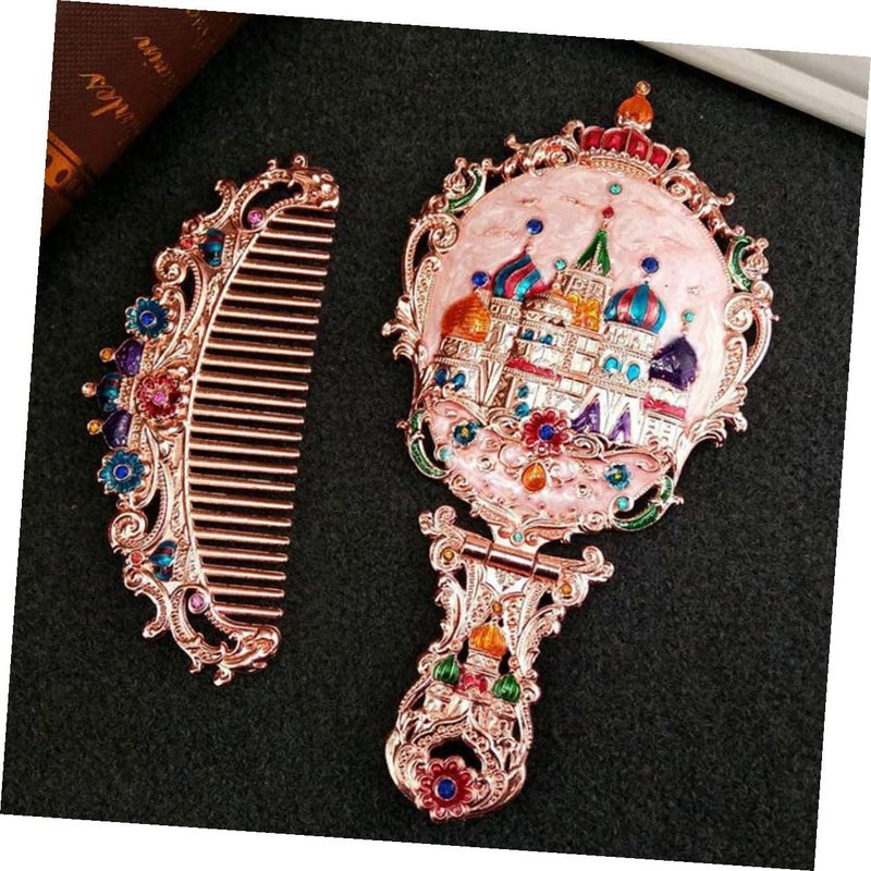 Vintage Foldable Makeup Mirror and Mini Comb Set Rose Gold Handheld Portable Vanity Mirror for Travel and Daily Use - Image 5