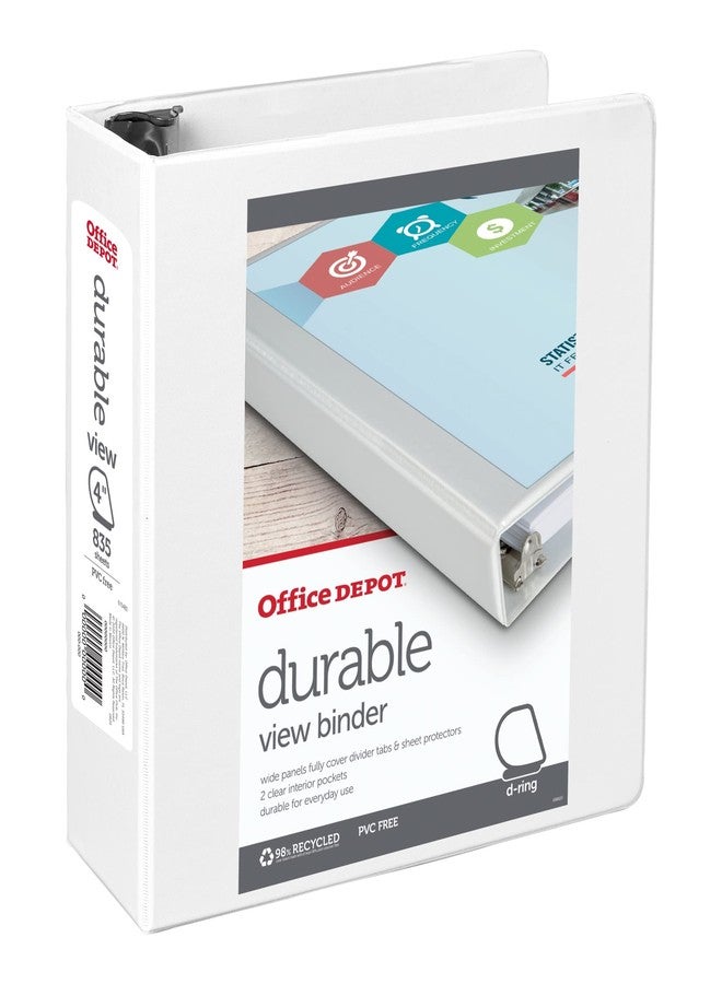 أوفيس ماكس مجلد حلقات D متين من ماركة Office Depot®، حلقات 4 بوصة، 59% معاد تدويرها، أبيض - Image 1