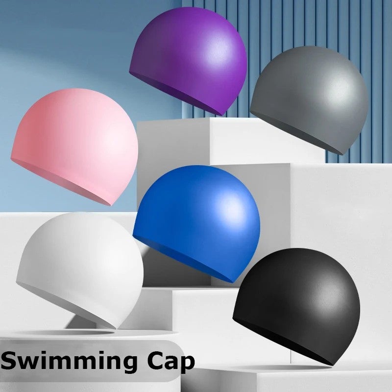 Bluejw Adult Long Hair Waterproof Non Latex Swimming Hat Durable Non-Slip Pool Cap Elastic Silicone Swim Caps - Image 2