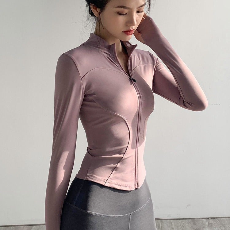 Generic Nylon Fitness Coat Womens Spring and Autumn Elastic Tight Quick-drying Top Long-sleeved Professional Running Sports Training Yoga Clothes Purple - Image 3