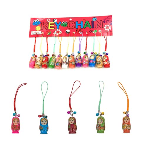 Hotusi Set of 12 Fashion Jewelry Drip Charm Key Chains Wooden Nesting Dolls with Key Rings Keychains Decorative Gifts - Image 1
