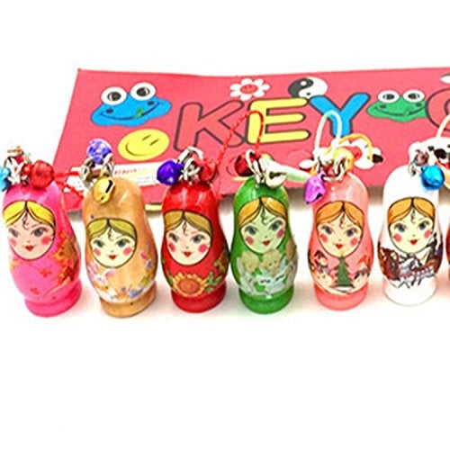 Hotusi Set of 12 Fashion Jewelry Drip Charm Key Chains Wooden Nesting Dolls with Key Rings Keychains Decorative Gifts - Image 5