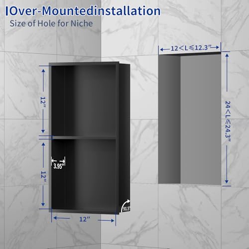LIVIGLOW 304 Stainless Steel Recessed Shower Niche Double Shelves 24" X 12" No Tile Needed, Waterproof Rustproof Bathroom Wall Niche, for Shower Wall & Bathroom Storage and Space Saving - Image 2