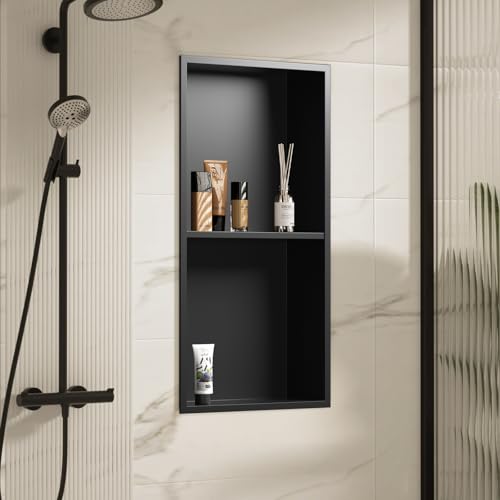 LIVIGLOW 304 Stainless Steel Recessed Shower Niche Double Shelves 24" X 12" No Tile Needed, Waterproof Rustproof Bathroom Wall Niche, for Shower Wall & Bathroom Storage and Space Saving - Image 1