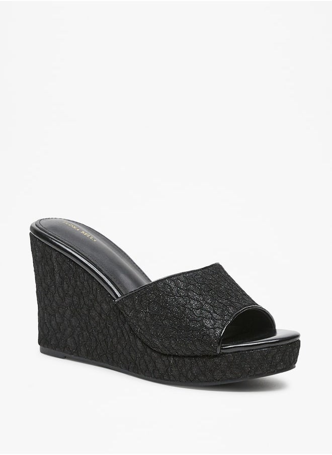 Flora Bella - Women's Textured Slip-On Sandals with Wedge Heels - Image 1