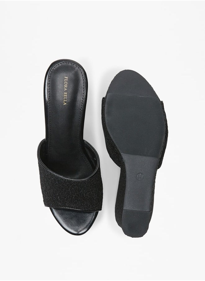 Flora Bella - Women's Textured Slip-On Sandals with Wedge Heels - Image 1