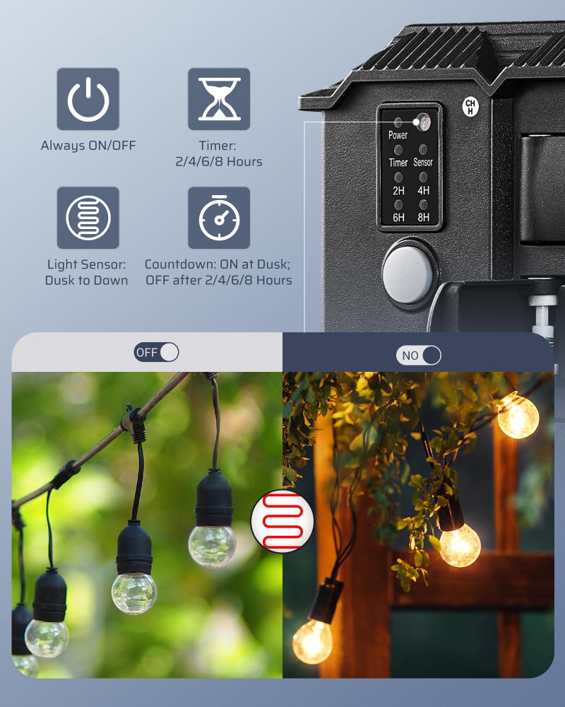 DEWENWILS Outdoor Power Stake Timer Waterproof, 6 Grounded Outlets, 6FT Extension Cord, 100FT Wireless Remote Control, Photocell Dusk to Dawn Timer for Christmas Lights, Garden, UL Listed - Image 2