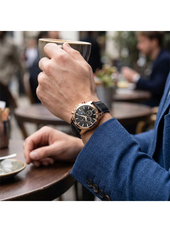 Ben Sherman Black Oxford Black Dial Brown Genuine Leather Strap Chronograph Watch for Men, 44mm for Men | Best Price UAE