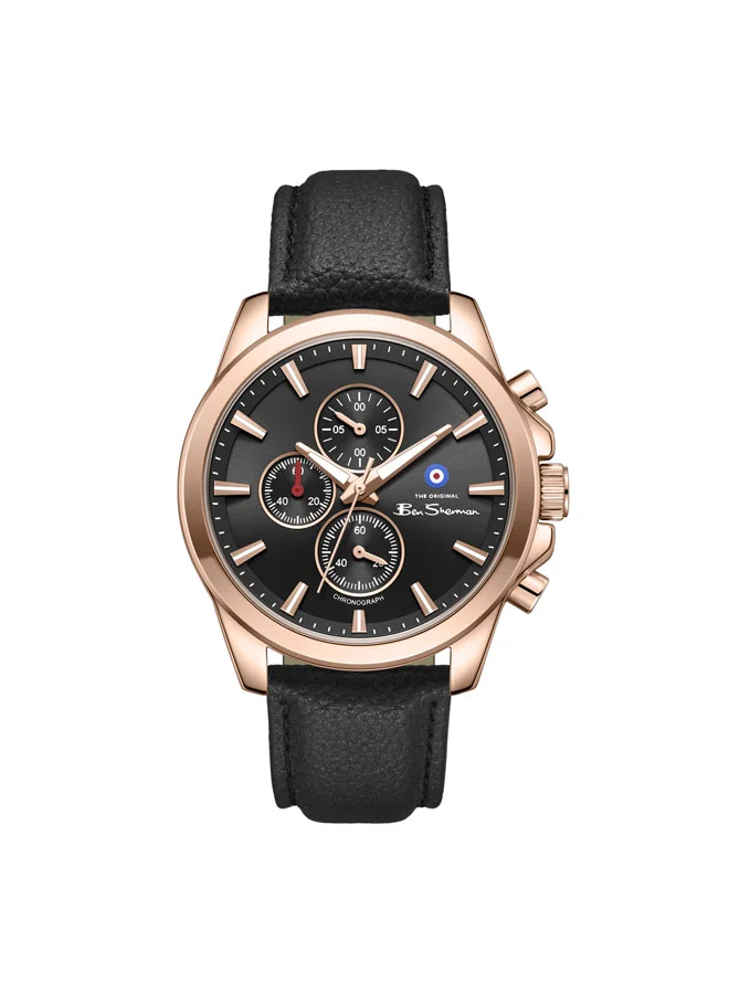 بين شيرمان Oxford Black Dial Brown Genuine Leather Strap Chronograph Watch for Men, 44mm