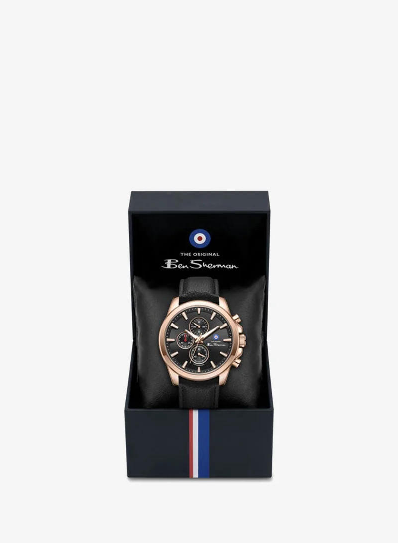 Ben Sherman Black Oxford Black Dial Brown Genuine Leather Strap Chronograph Watch for Men, 44mm for Men | Best Price UAE