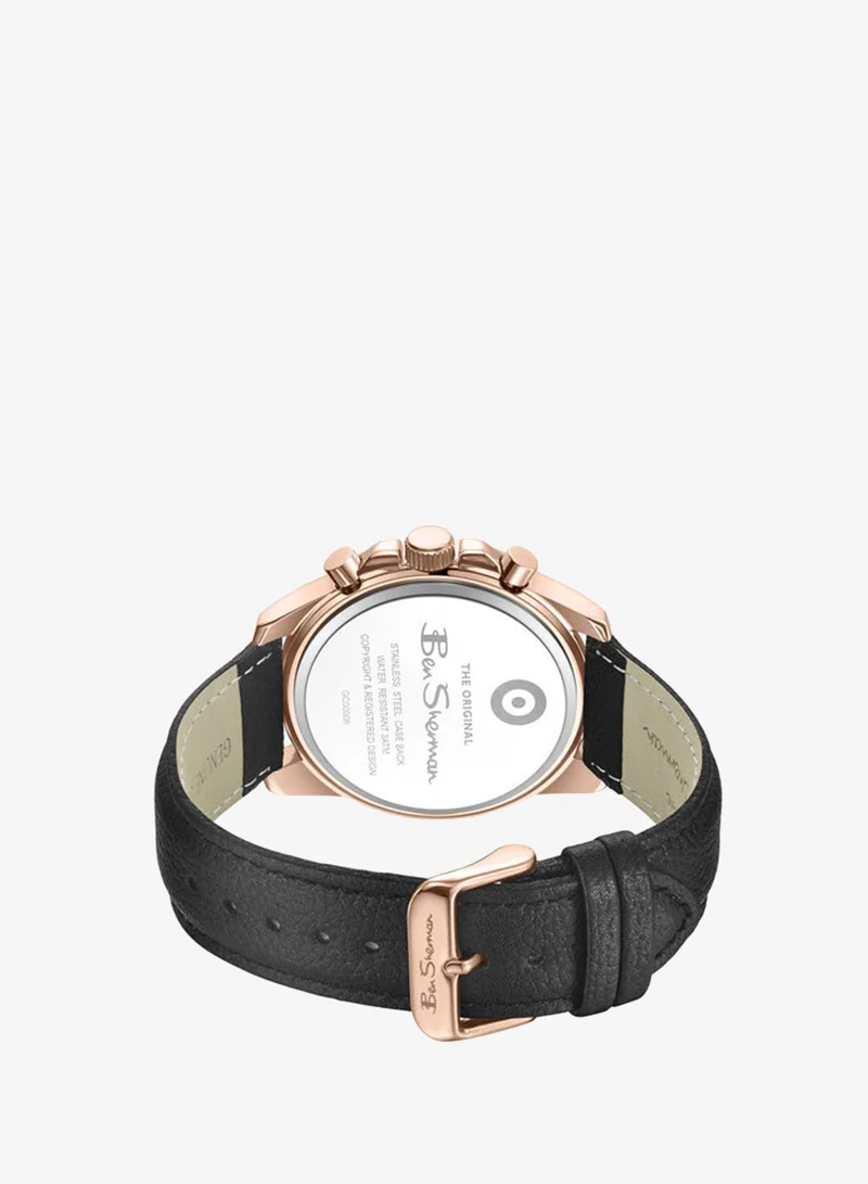 Ben Sherman Black Oxford Black Dial Brown Genuine Leather Strap Chronograph Watch for Men, 44mm for Men | Best Price UAE
