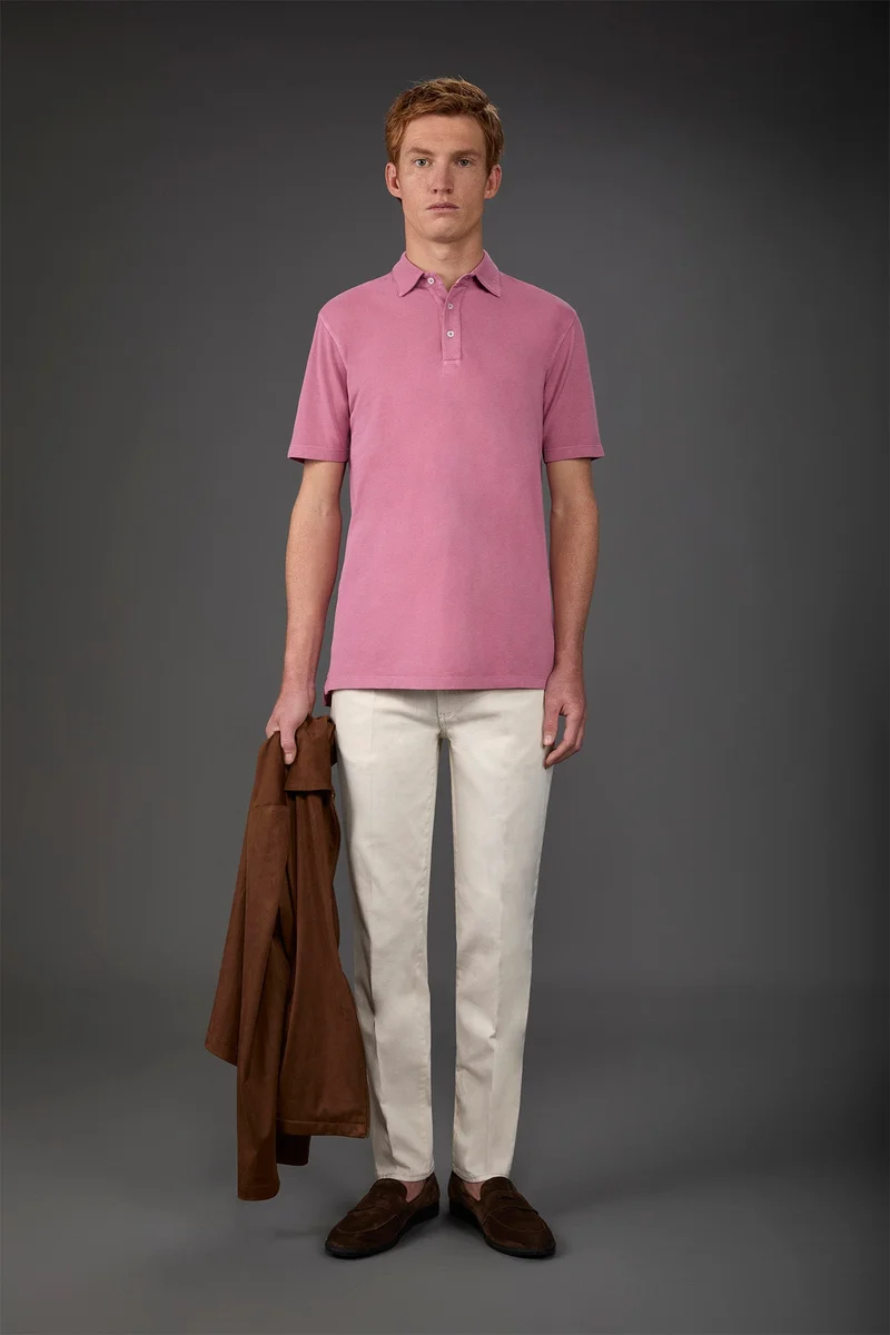 دوبل غانغر Men's short-sleeved polo shirt in cotton pique - Rose
