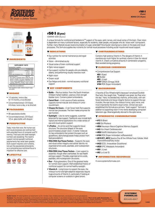 Systemic Formulas - Bio Function I Eyes 60 Capsules 50 Healthy Vision Supplement Eye Health Support Eye Care Vitamins For Eyes Eye Supplements For Adults - Image 1