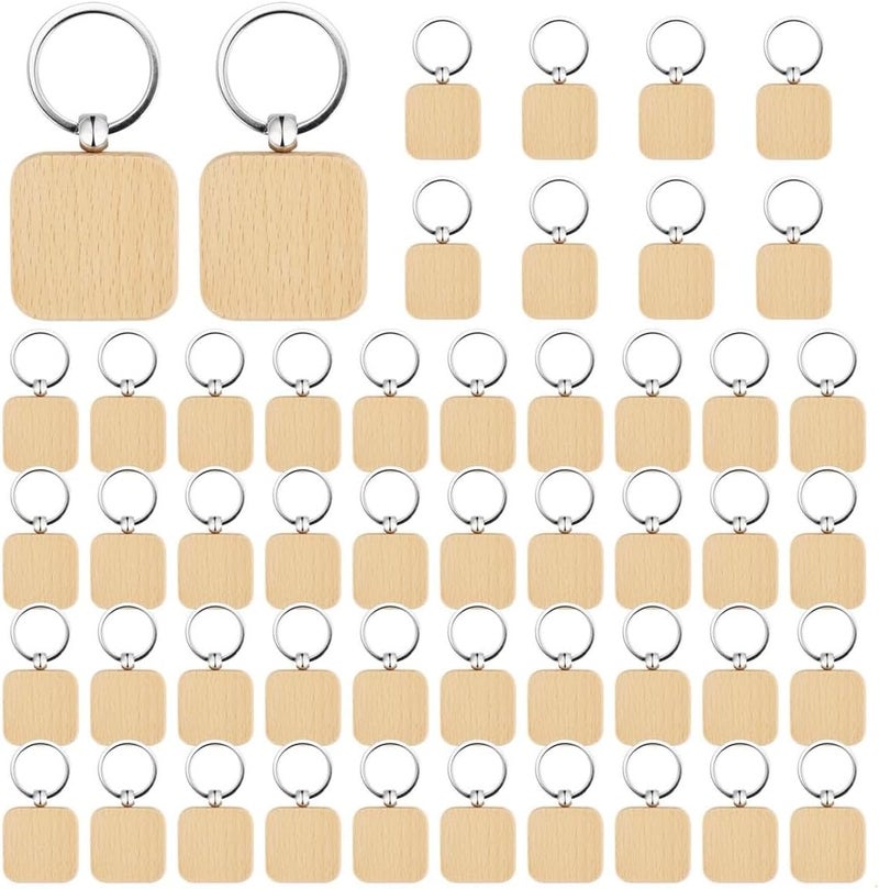 50 Pcs Unfinished Wood Keychains, Natural Square Wooden Tags, Diy Blank Key Rings, Perfect For Crafting, Engraving, Or Painting - Image 4