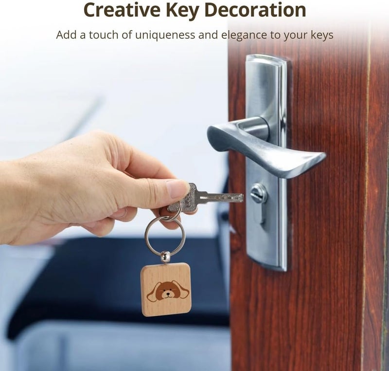 50 Pcs Unfinished Wood Keychains, Natural Square Wooden Tags, Diy Blank Key Rings, Perfect For Crafting, Engraving, Or Painting - Image 5