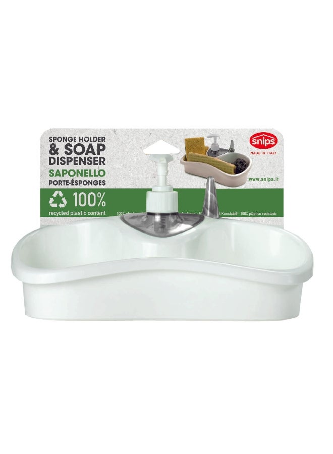 Snips High-Quality Saponello Sleek Sponge Holder and Soap Dispenser White 14.5 x 26 x 11.5 cm 000887 - Image 3