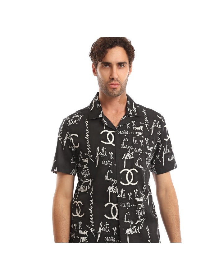 Andora Patterned Short Sleeves Summer Shirt - Heather Black - Image 4