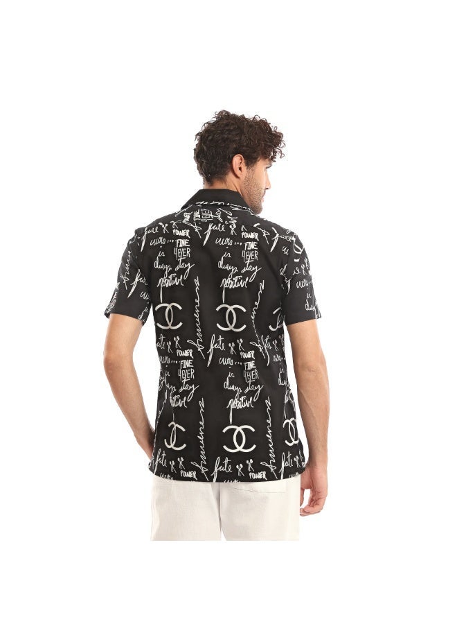 Andora Patterned Short Sleeves Summer Shirt - Heather Black - Image 2