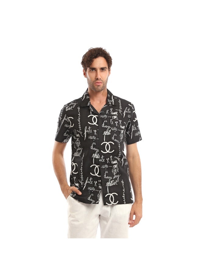 Andora Patterned Short Sleeves Summer Shirt - Heather Black - Image 1