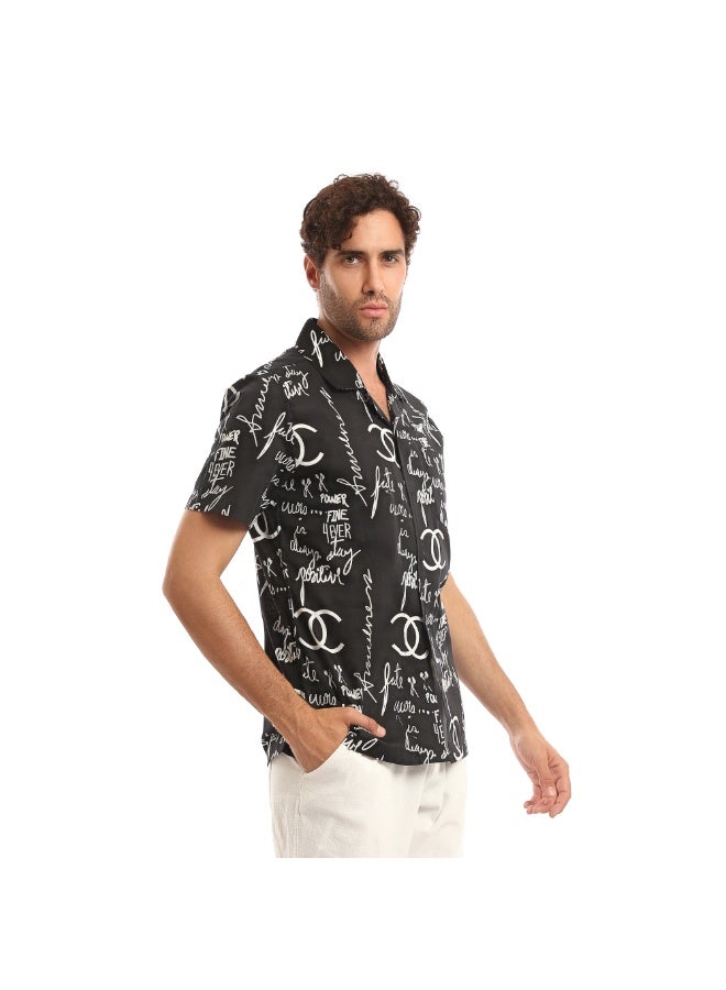 Andora Patterned Short Sleeves Summer Shirt - Heather Black - Image 3