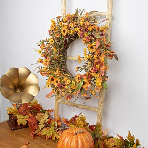 J'FLORU Artificial Fall Wreath 22 Inch Fall Wreaths for Front Door Autumn Porch Farmhouse Thanksgiving Day Harvest Festival - Image 5