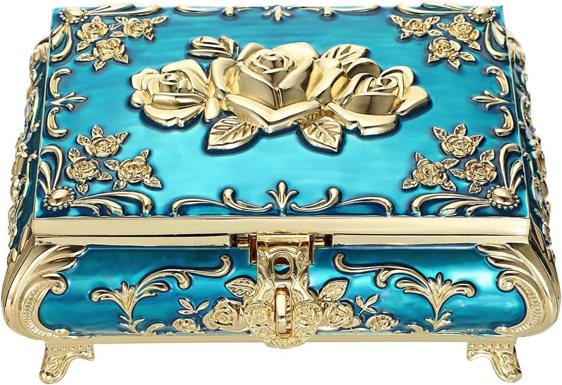Hipiwe Metal Decorative Jewelry Box Vintage Treasure Chest Case Ornate Trinket Organizer Earrings Necklace Bracelet Storage Box Ring Holder Keepsake Box for Women Girls - Image 1