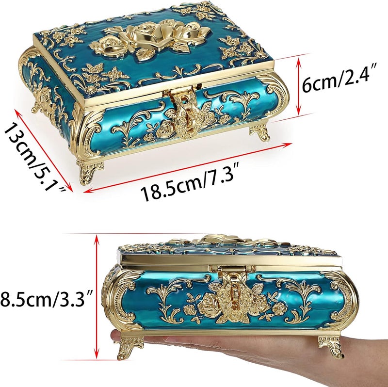 Hipiwe Metal Decorative Jewelry Box Vintage Treasure Chest Case Ornate Trinket Organizer Earrings Necklace Bracelet Storage Box Ring Holder Keepsake Box for Women Girls - Image 5