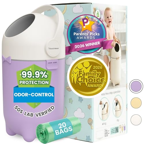 iTouchless OdorLocking Diaper Pail 2026 AwardWinning Ag Silver Ion Nursery Bin Fits Any Bag No Refills Needed Includes 20 LeakProof Bags Holds 300 Diapers Lavender Orchid Hygienic Bin - Image 1