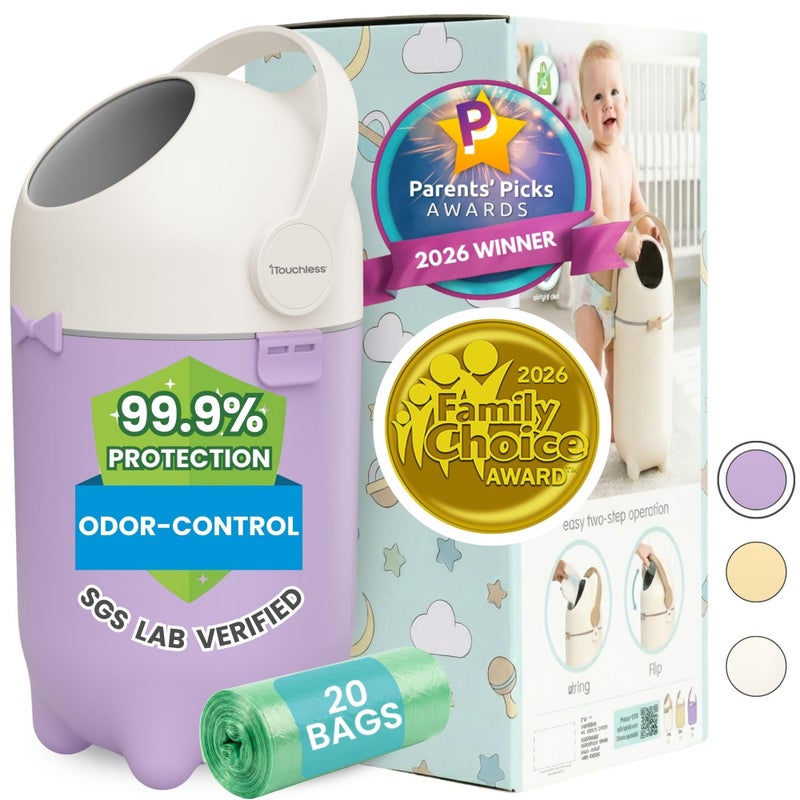 iTouchless OdorLocking Diaper Pail 2026 AwardWinning Ag Silver Ion Nursery Bin Fits Any Bag No Refills Needed Includes 20 LeakProof Bags Holds 300 Diapers Lavender Orchid Hygienic Bin - Image 2