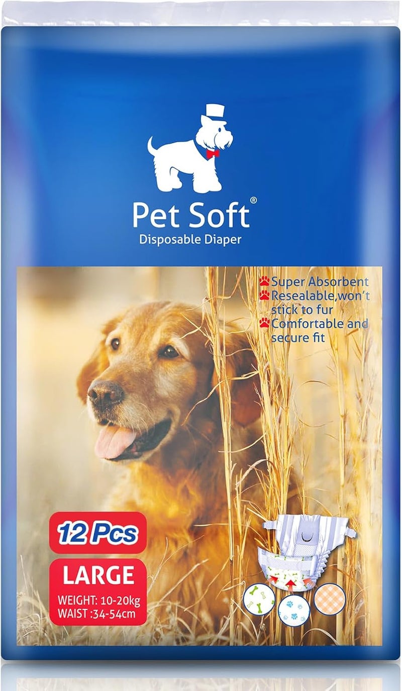 Pet Soft Dog Diapers Female - Disposable Puppy Diapers, Cat Diapers 12pcs Large - Image 1