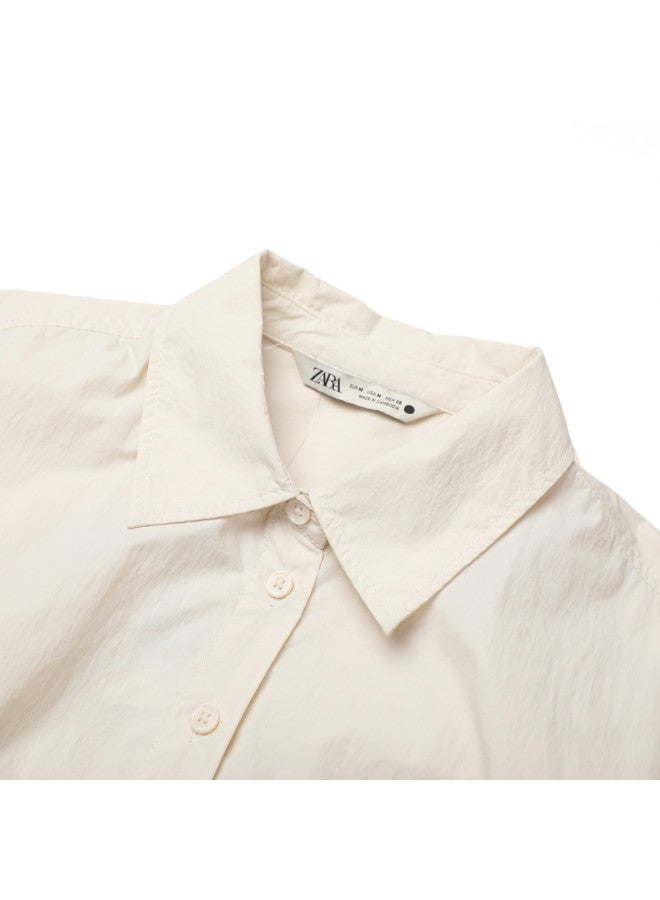 Zara Minimalist Casual Solid Color Shirt Dress With Waist Tie Slim Fit Lapel Long Dress - Image 4