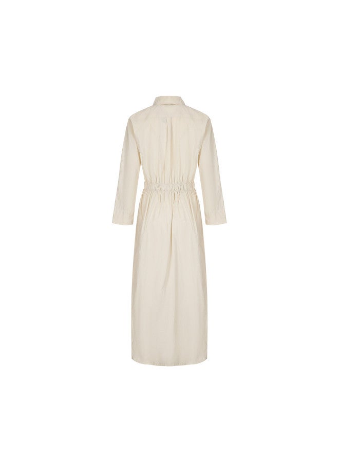 Zara Minimalist Casual Solid Color Shirt Dress With Waist Tie Slim Fit Lapel Long Dress - Image 3