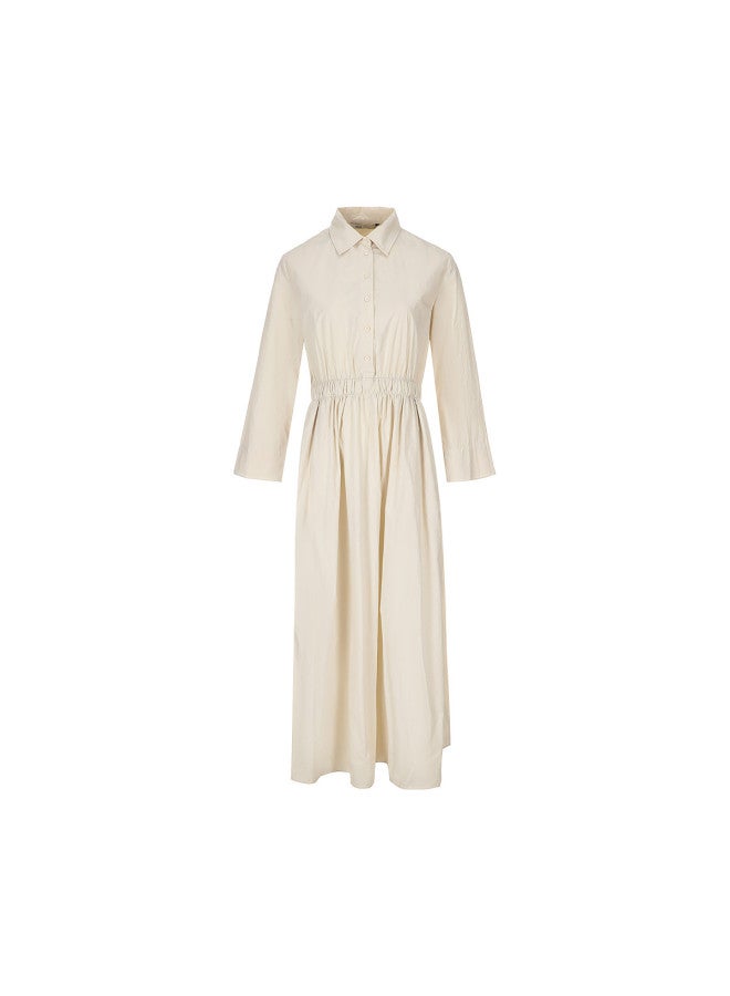 Zara Minimalist Casual Solid Color Shirt Dress With Waist Tie Slim Fit Lapel Long Dress - Image 2