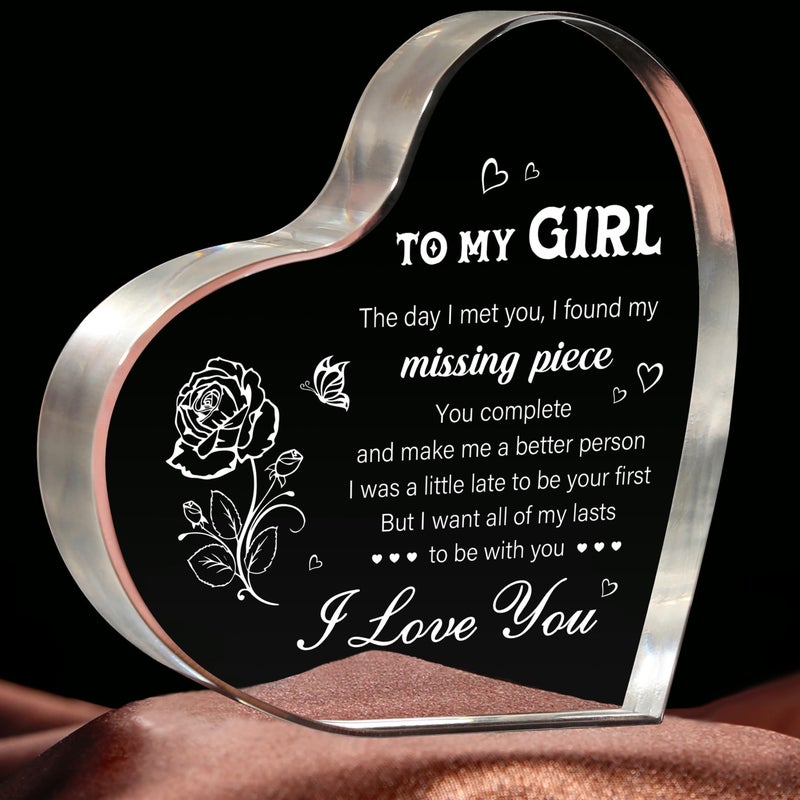Gifts for Girlfriend Heart Shaped Acrylic I Love You Plaque Keepsake Christmas Anniversary Birthday Gifts for Her Girlfriend Fiancee GF