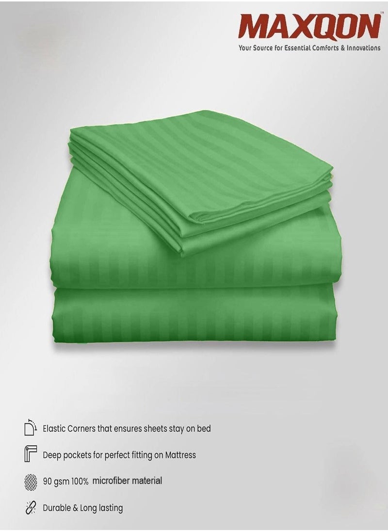 MAXQON - Fitted Elastic Bedsheet Set With Pillow Covers, King/Queen/Double/Single Sizes, Color Green - Image 1