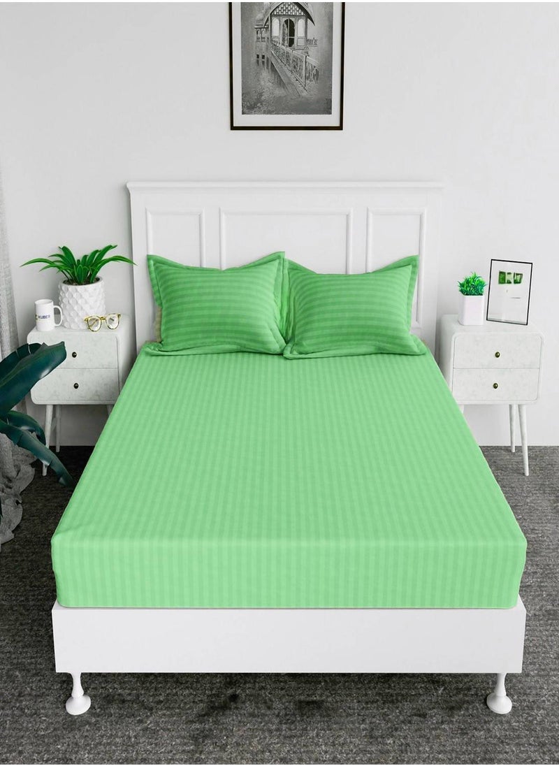MAXQON - Fitted Elastic Bedsheet Set With Pillow Covers, King/Queen/Double/Single Sizes, Color Green - Image 1