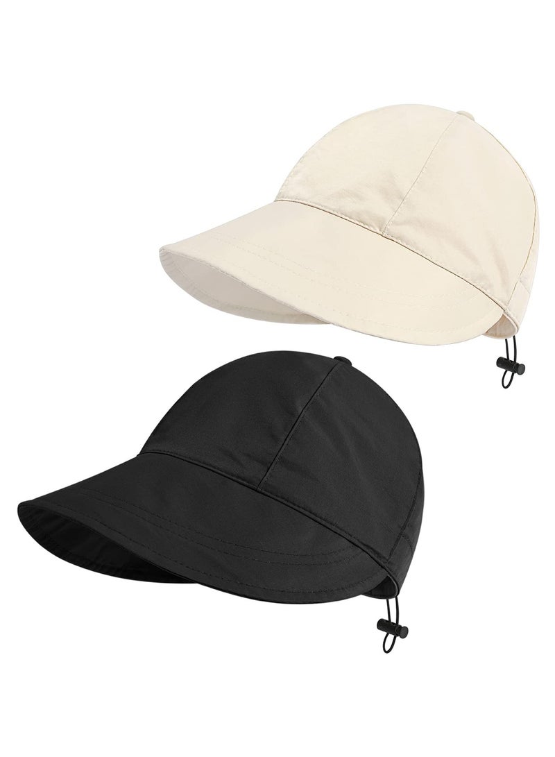 SYOSI 2PCS Sun Protection Drawstring Peaked Hat for Women, Sun Hats Summer Beach Sun Hat for Women Wide Brim Visor Fedora Cap UPF50+, Circumference 22-23.2in, Visor Wide 3.54in (White and Black)  - Image 1