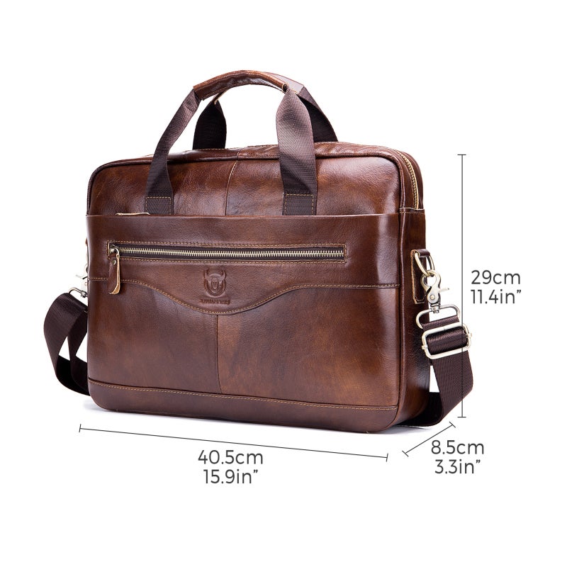 Men Leather Messenger Bag: Black Cowhide Leather, Water-resistant & Scratch-resistant - Anti-rust Metal Buckles & Reinforced Stitching Spacious Satchel Bag for Daily Commute & Work - Image 3