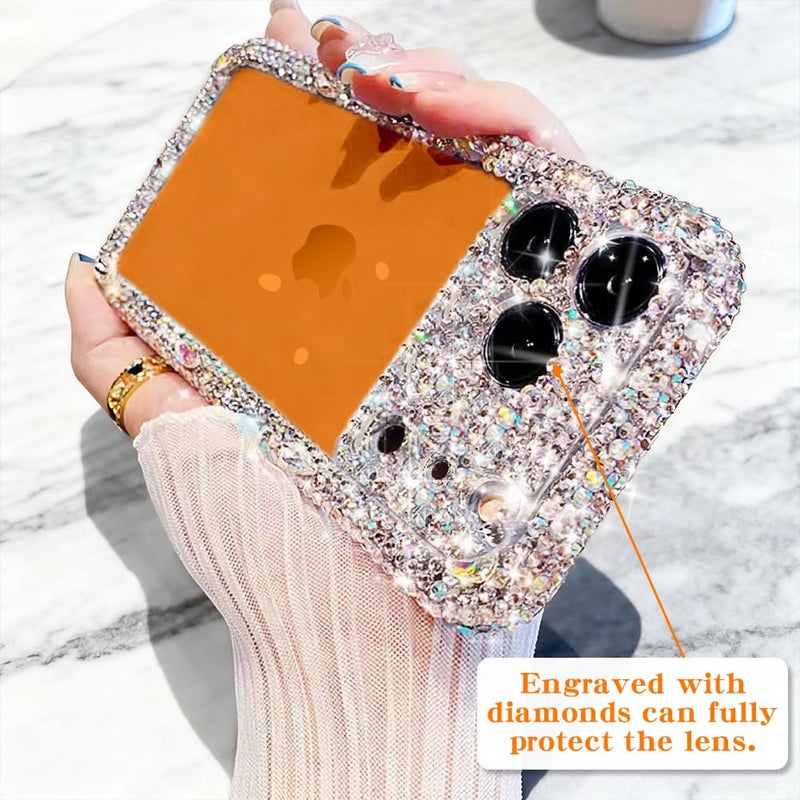 Cavdycidy Designer Compatible with iPhone 17 Pro Max Bling Clear Case for Women,Cute Glitter Phone Case with Sparkle Rhinestone Diamond Camera Protectionï¼ŒAirbag Anti-Fall Crystal Hard Cover for Girl - Image 5