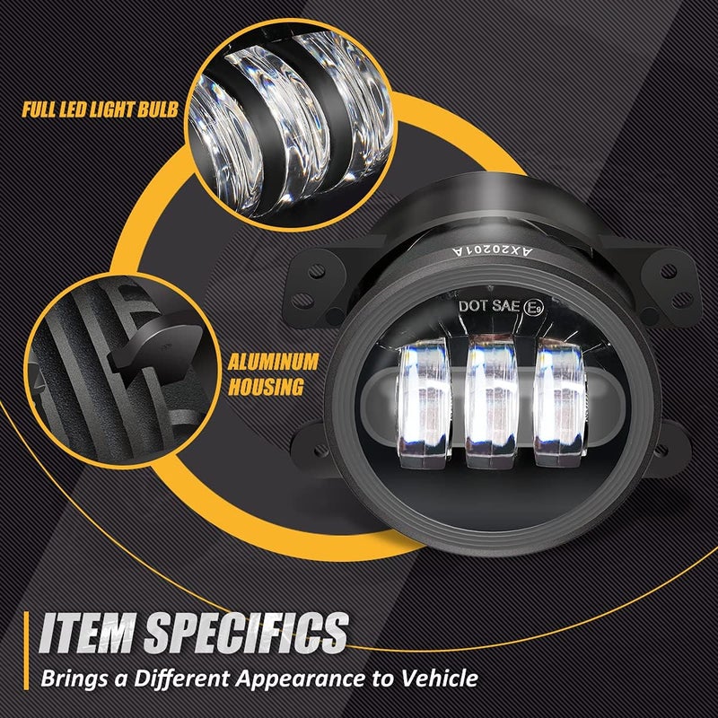 NUVISION LIGHTING NVL-FL-001 4 Inch LED Fog Light for Jeep Wrangler, Charger, Cherokee, and Journey - DOT Approved - Image 2