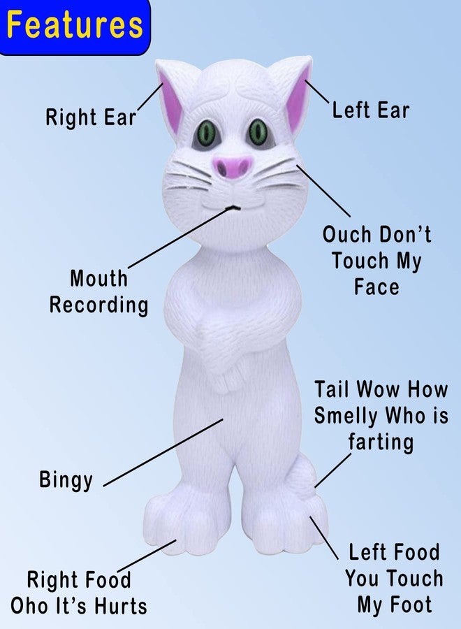 WISHKEY Plastic Intelligent Mimicking Tom Talking Toys for Kids, Story Telling and Singing Voice Recording Toy, White, 3+Years (Set of 1) - Image 3