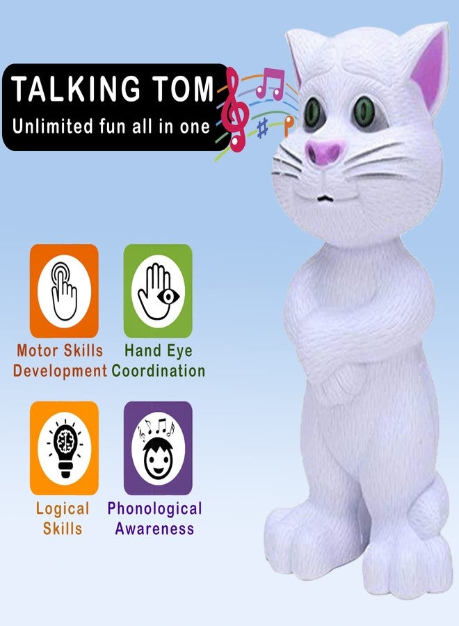 WISHKEY Plastic Intelligent Mimicking Tom Talking Toys for Kids, Story Telling and Singing Voice Recording Toy, White, 3+Years (Set of 1) - Image 5